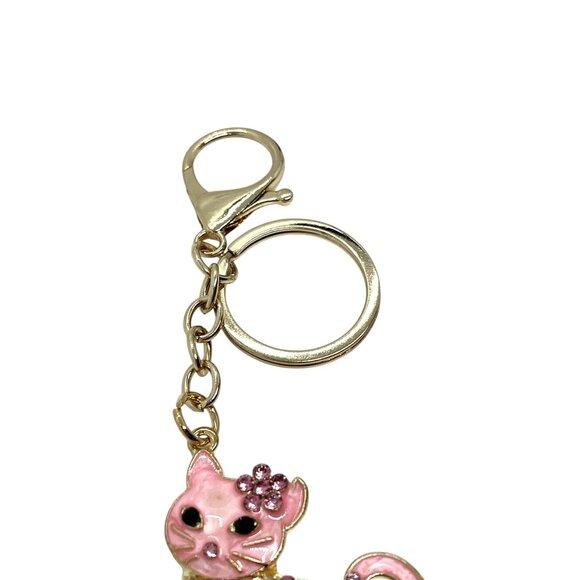 3/$30 CAT KEYCHAIN GOLD TONE ENAMEL RHINESTONE PINK BAG CHARM BOUTIQUE NWT GIFT - Picture 8 of 12
